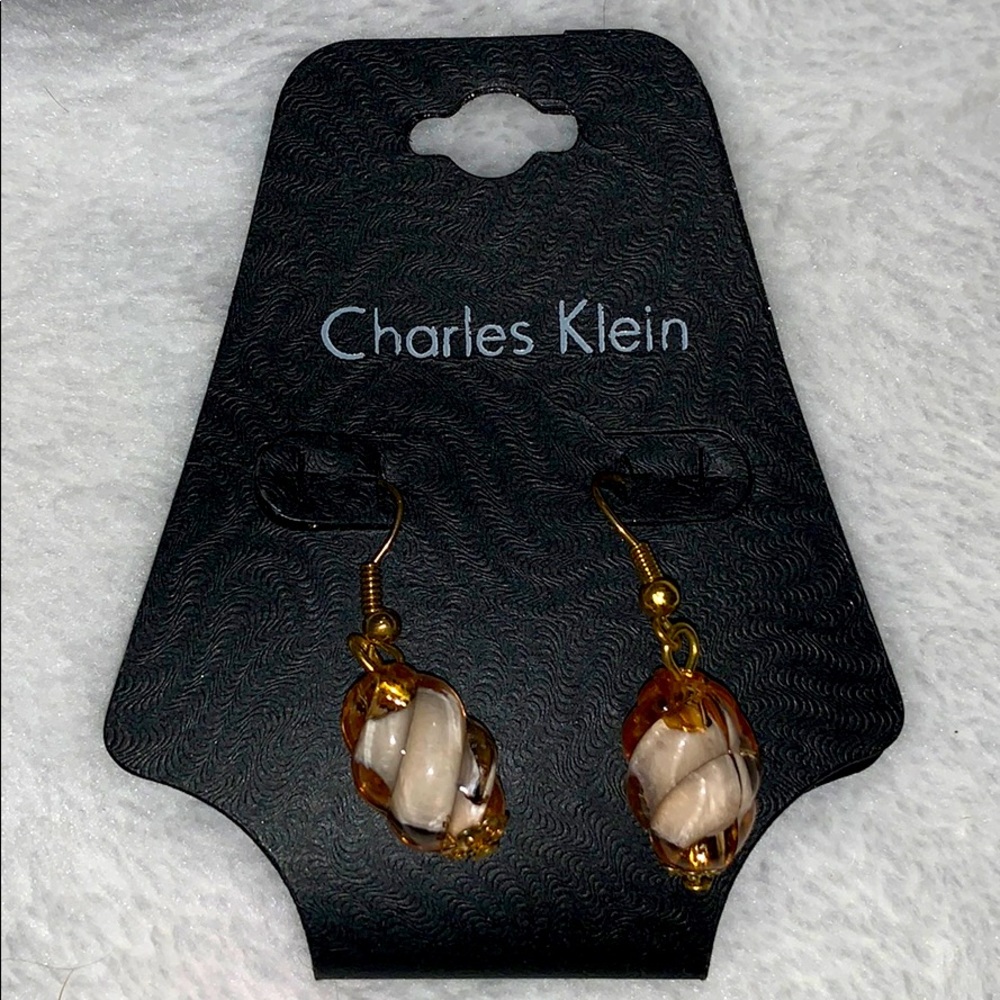 Charles Klein Gold & Cream Dangling Earrings